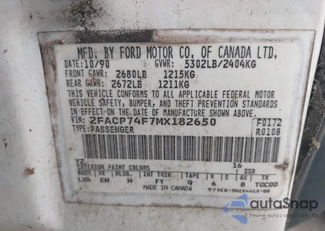 1991 Ford Crown Victoria Lx from USA, damaged, VIN 2FACP74F7MX182650